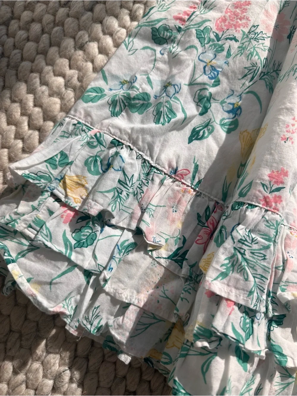 Janie and Jack White Floral Ruffle Sundress with Green, Pink & Yellow Print